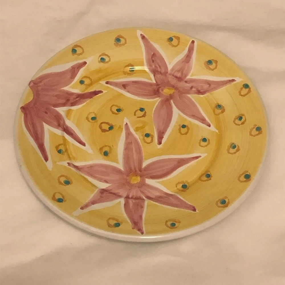 Pottery Barn Yellow and Pink Floral Dinner Plate